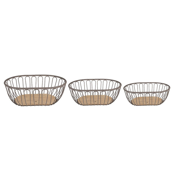 Storage basket Set of 3 Gray Brown, Iron and Wood (3) 33x23x12 / 29x19x10 / 25x15x8 cm