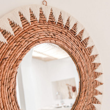 Ronde Boho Spiegel 60 cm | Handgemaakte Wanddecoratie