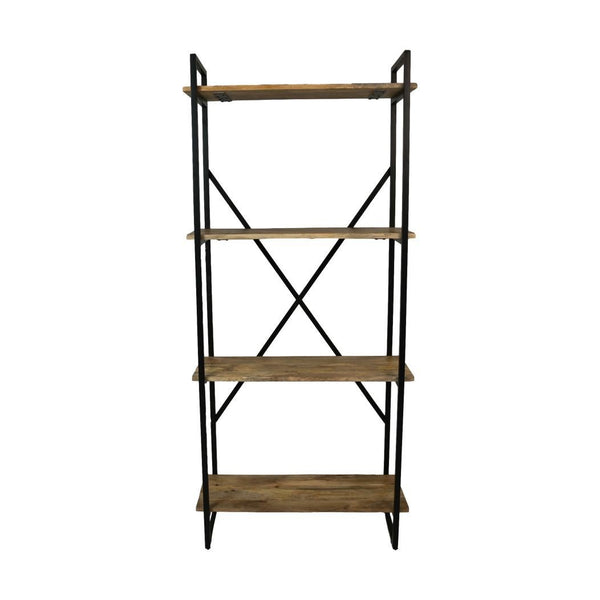 HSM Collection-Shelving unit 4 Shelves-80x35x180-Natural/Black-Mango/Metal