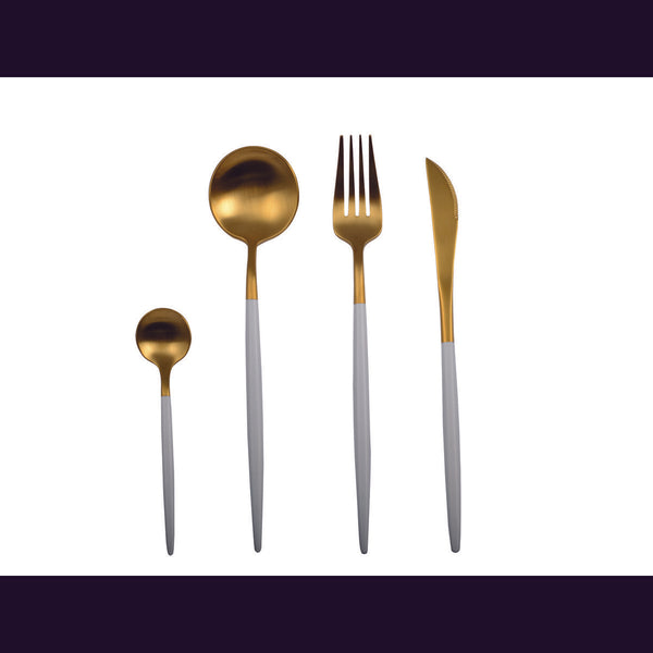 24-PIECE GOLD AND WHITE CUTLERY SET