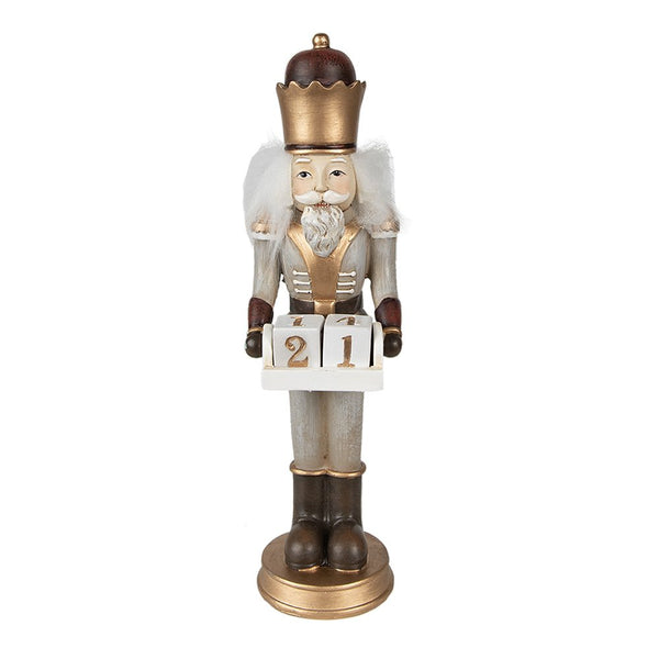 Christmas Decoration Nutcracker Sculpture with Calendar Gray, Gold-colored 7x7x22 cm