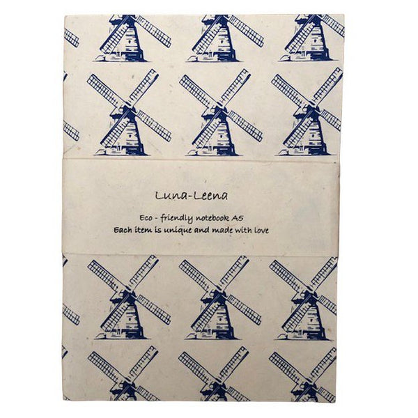 Luna-Leena 2x notebook A5 Dutch mill print - royal blue - soft cover - eco friendly paper - handmade in Nepal