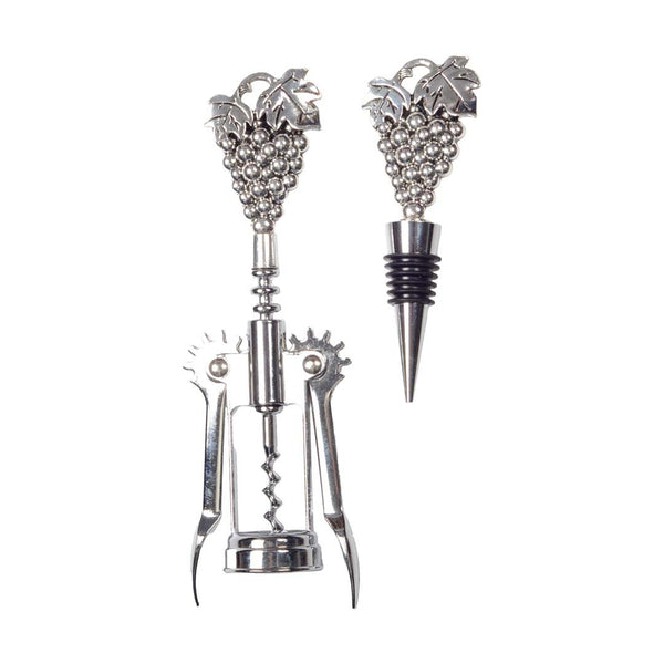 CORKSCREW AND SILVER GRAPE BOTTLE STOPPER