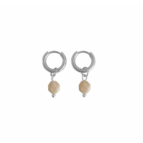 Earrings Beige Jade - Silver