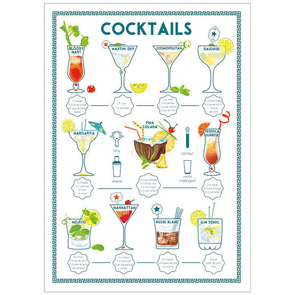 Assorted Cocktails Tea Towel 50 x 70