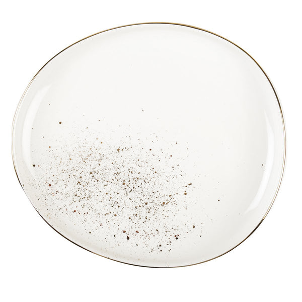 DESSERT PLATE OVAL WHITE FLASH GOLD