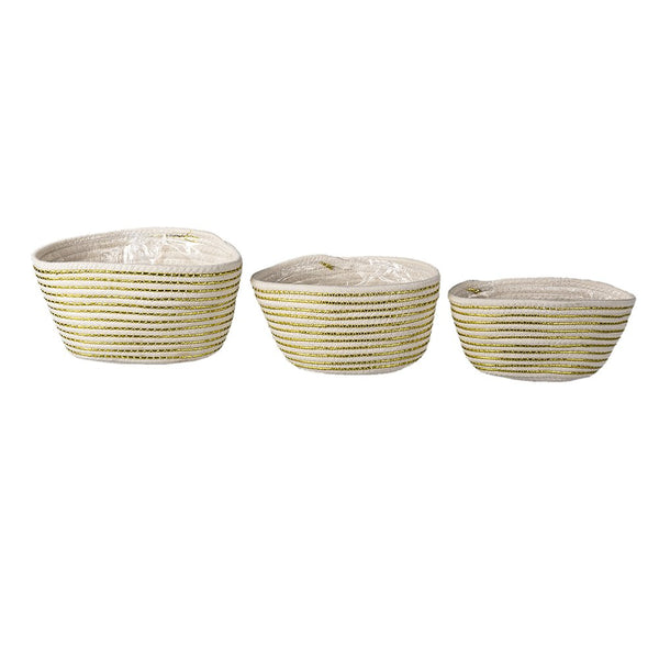 Storage baskets Set of 3 White 28x14x14 / 26x12x12 / 24x10x12 cm