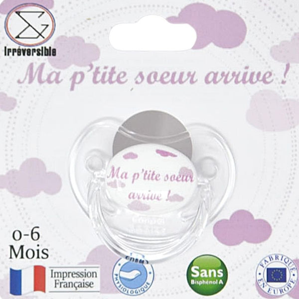 Announcement pacifier - My little sister is coming! - French printing