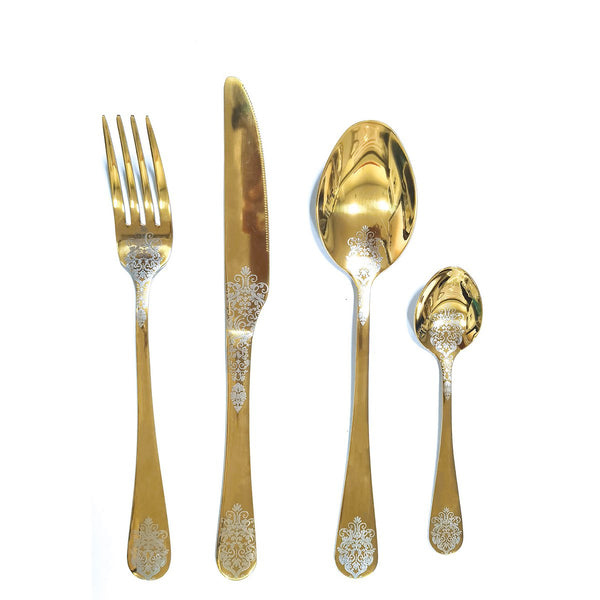 24 PIECE SHINY GOLD ARABESQUE CUTLERY SET