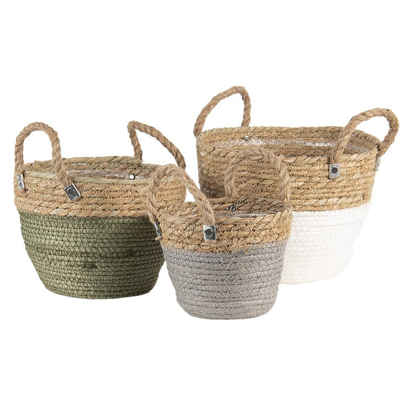 Storage Baskets Set of 3 Brown, White ? 24x25 / ? 22x23 / ? 17x20 cm