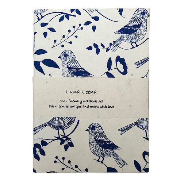 Luna-Leena 2x notebook A5 Dutch bird print - royal blue - soft cover - eco friendly paper - handmade in Nepal