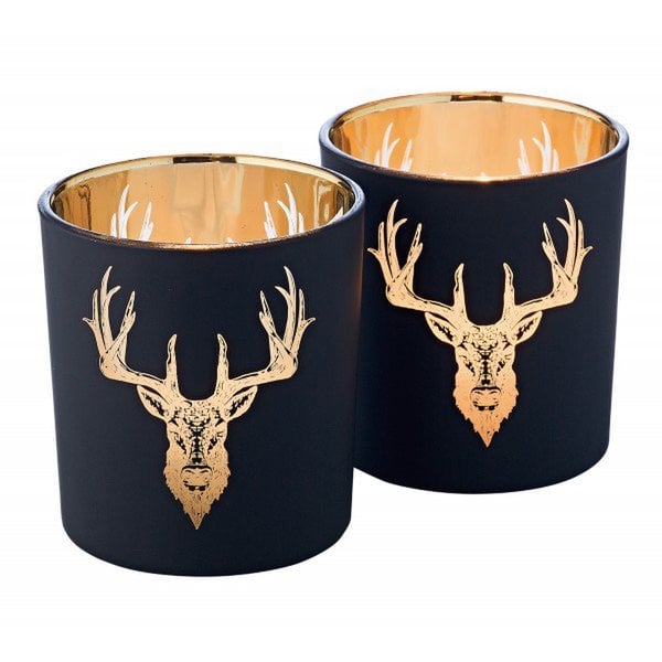 Tea light set of 2 deer H 8 cm matt black