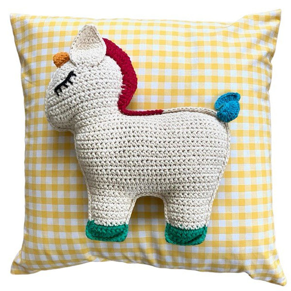 Luna-Leena cushion Vichy square yellow + inside pillow (set) - 45x45cm - Oeko-tex cotton - handmade in Nepal