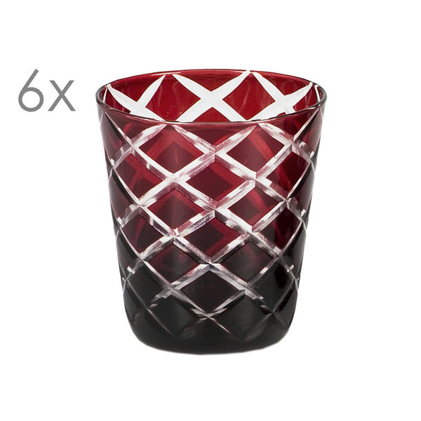 EDZARD set of 6 crystal glasses Dio, red, hand-cut glass, height 10 cm, capacity 0.23 liters