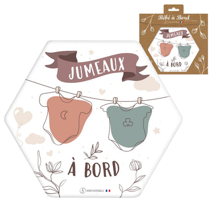 Baby on board adhesive Made in France - Twins on board bodysuits