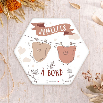 Baby on board adhesive Made in France - Twins on board bodysuits
