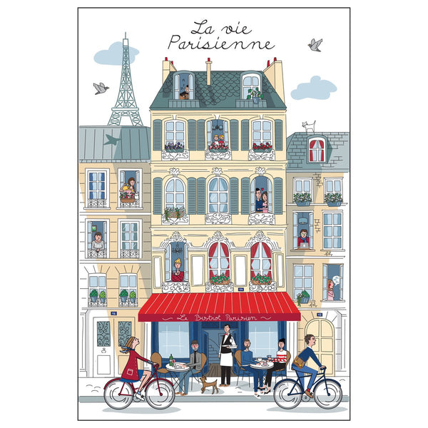 White Parisian life tea towel 48 x 72