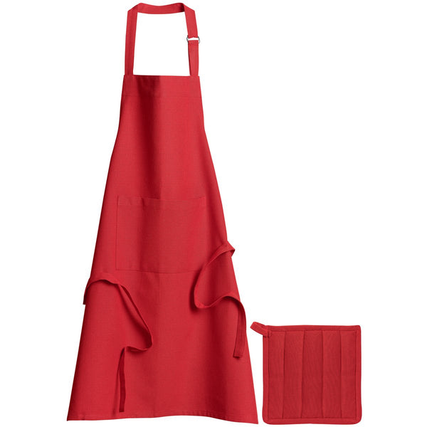 Dona kitchen apron and pot holder recycled Red 85 x 72