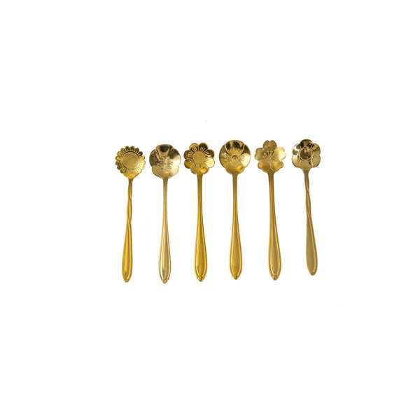 GOLD ASSORTED FLOWER CAKE SPOONS - SET OF 6