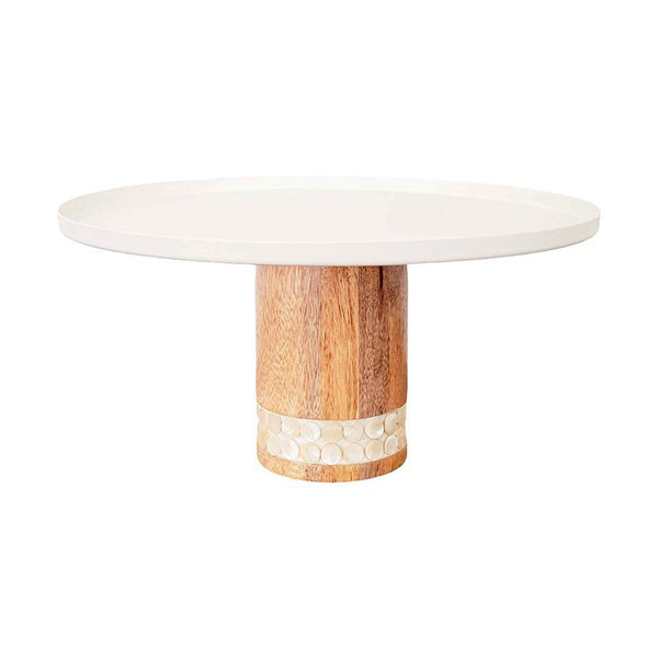 WHITE PIE DISH ON WOODEN STAND LARGE MODEL 30X30X15CM