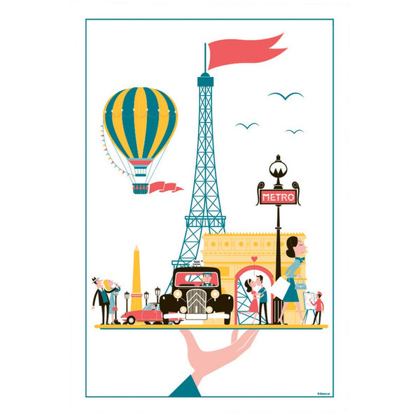 Paris Tea Towel White Tray 48 x 72