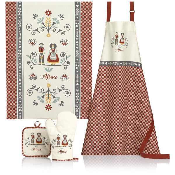 Kitchen apron Elsa Red/ecru 72 x 84