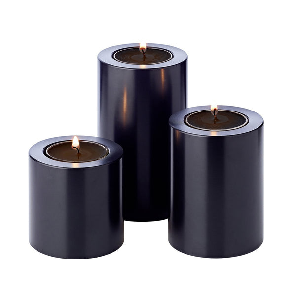 Set of 3 permanent candles Cornelius (Ø 6cm, heights 6/8/10 cm) black, tealight holder heat-resistant 90°