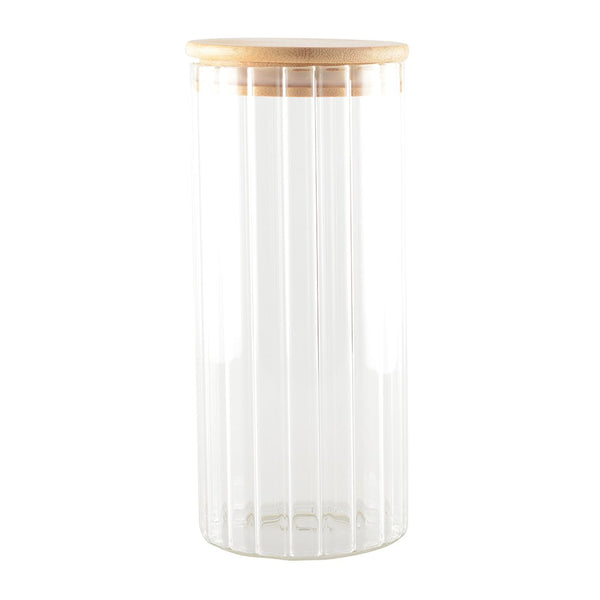 GLASS STORAGE JAR AND WOODEN LID 9X9X20CM