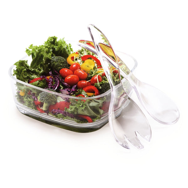 SQUARE SALAD BOWL AND ACRYLIC SALAD CUTLERY