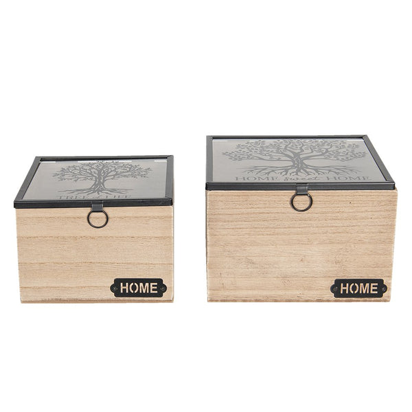 Decorative Storage Box Set of 2 Brown 18x18x12 / 15x15x11 cm