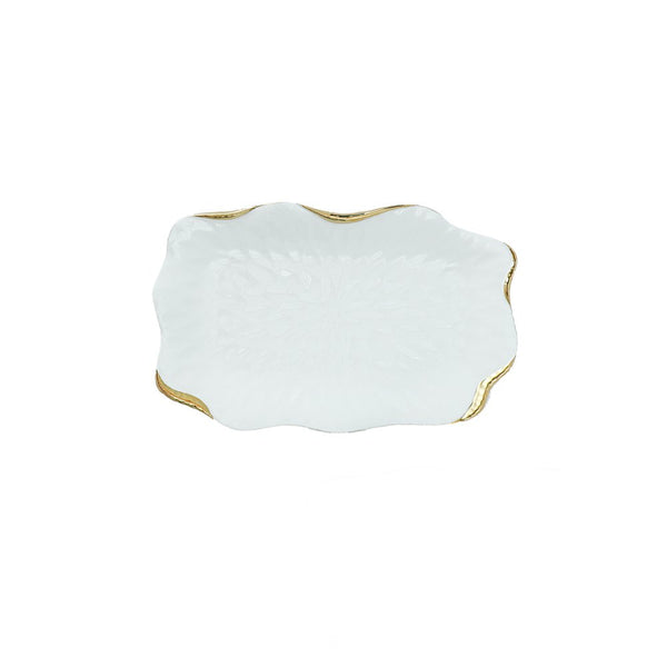 PLATEAUX RECTANGULAIRES EN PORCELAINE BLANCHE AVEC BORDS DORES