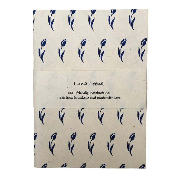 Luna-Leena 2x notebook A5 Dutch tulips print - royal blue - soft cover - eco friendly paper - handmade in Nepal