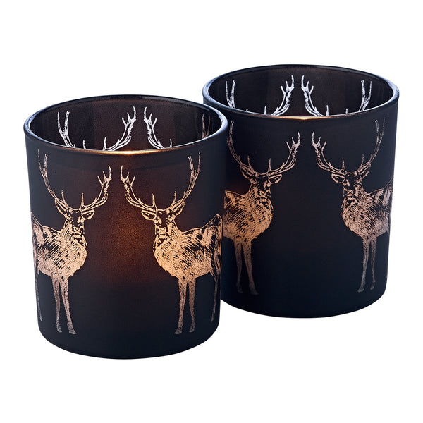 Tea light set of 2 deer H 8 cm matt black