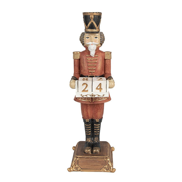 Christmas Decoration Sculpture Nutcracker with Calendar Red, Brown 10x10x32 cm