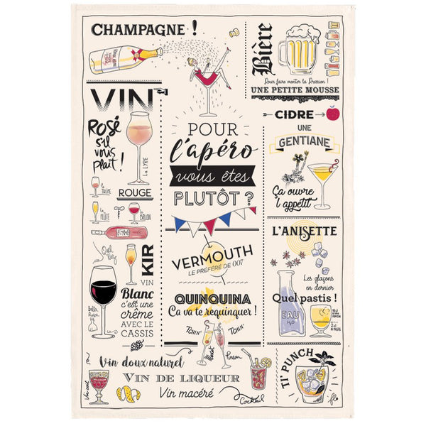 Tea towel Glasses and aperitifs Ecru 48 x 72