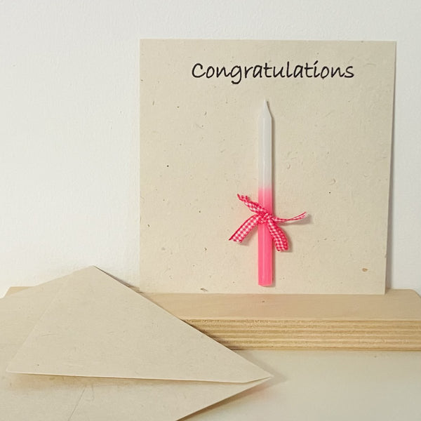 Luna-Leena 2x greeting card + pink candle - "Congratulations" - eco friendly paper - handmade in Nepal