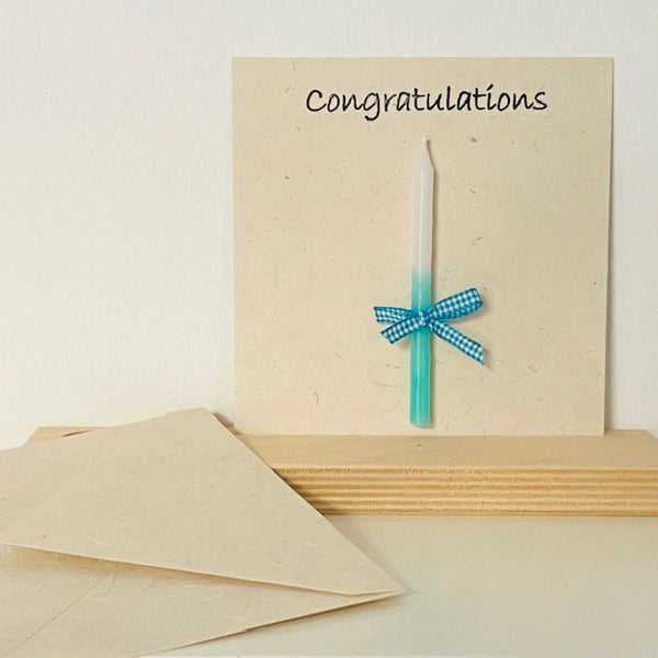 Luna-Leena 2x greeting card + green candle - "Congratulations" - eco friendly paper - handmade in Nepal