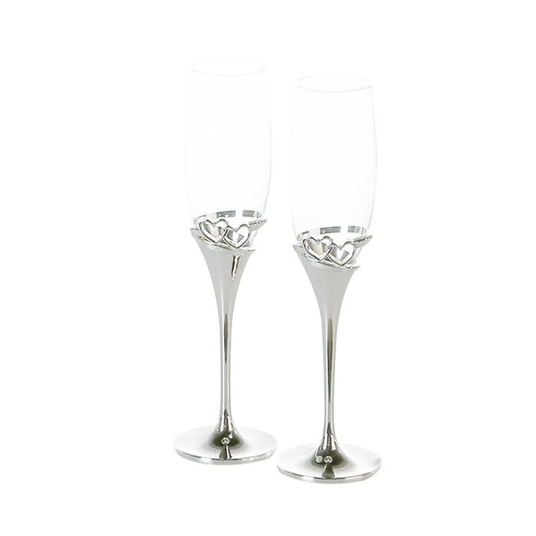 Champagne glass "Hearts" silver, H27cm, set of 2