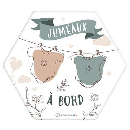 Baby on board adhesive Made in France - Twins on board bodysuits