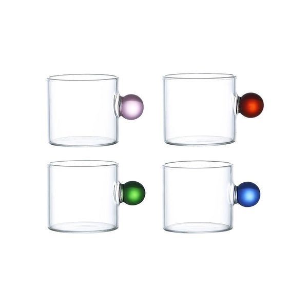 CLEAR GLASS COFFEE MUG WITH COLORFUL BALL HANDLE 100ML