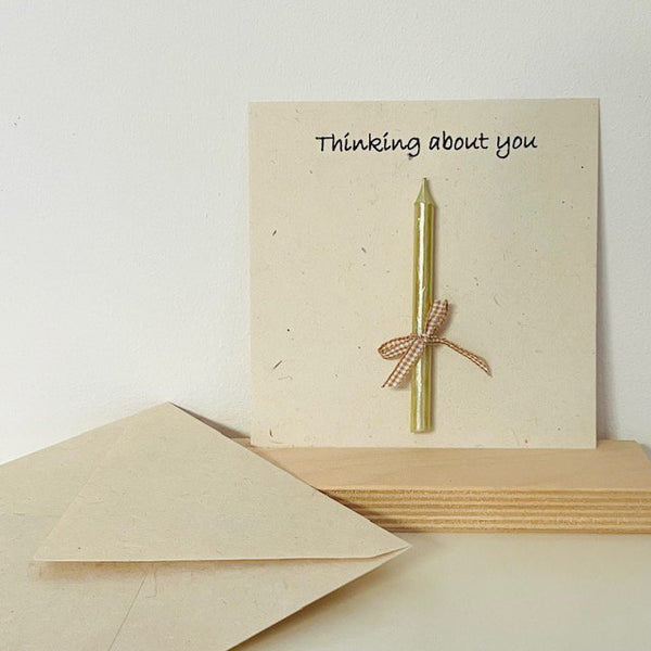 Luna-Leena 2x greeting card + gold candle  - "Thinking about you" - eco friendly paper - handmade in Nepal