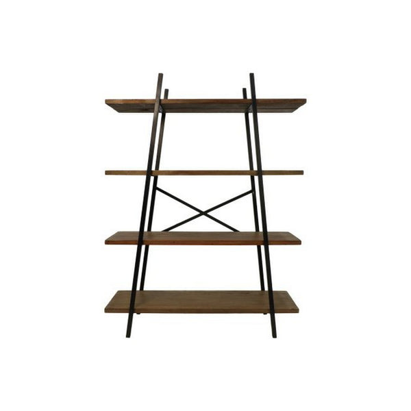 HSM Collection-Shelving unit 4 Shelves-120x42x160-Natural/Black-Teak/Metal