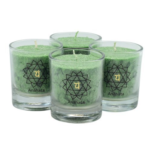 Anahata CHAKRA candle, 30113, approx. 6 cm, set of 4, GREEN