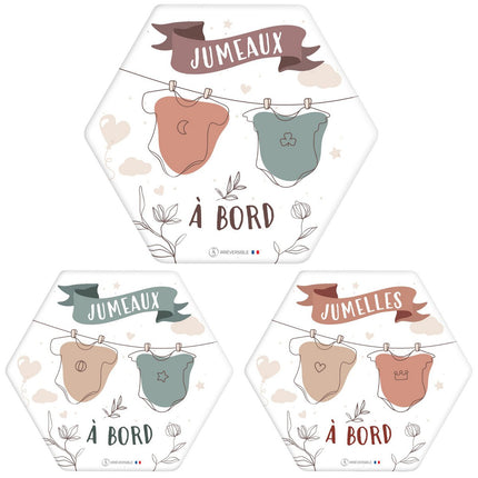 Baby on board adhesive Made in France - Twins on board bodysuits