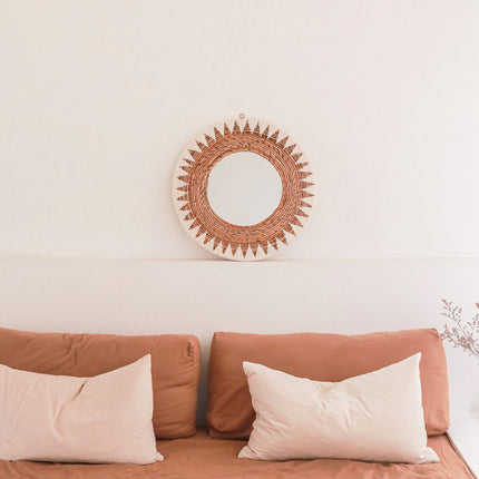 Ronde Boho Spiegel 60 cm | Handgemaakte Wanddecoratie