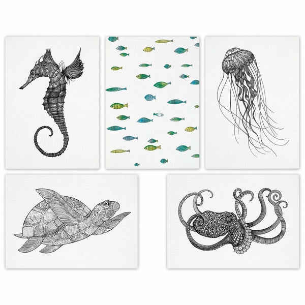 Postcards – set of 5 – sea creatures