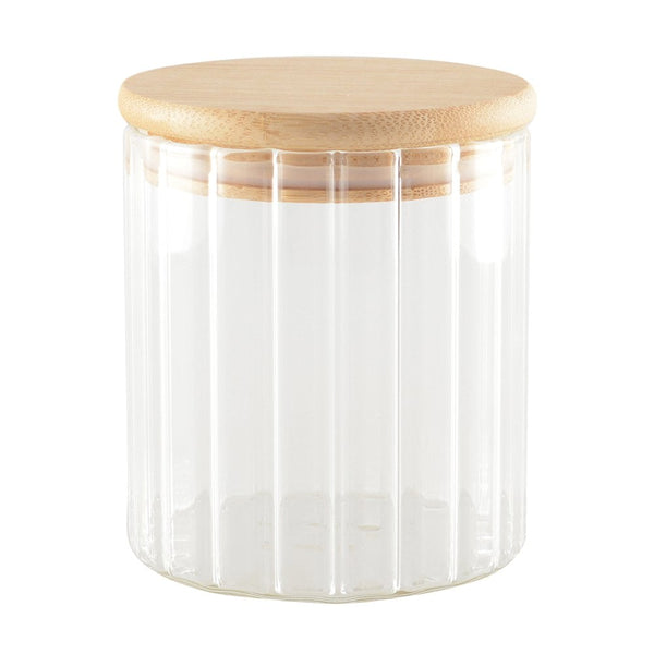 GLASS STORAGE JAR AND WOODEN LID 9X9X10CM