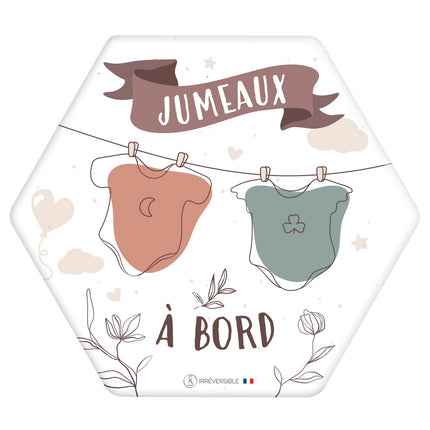 Baby on board adhesive Made in France - Twins on board bodysuits