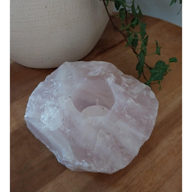 Rose Quartz Nature Tea Light Holder - Handmade